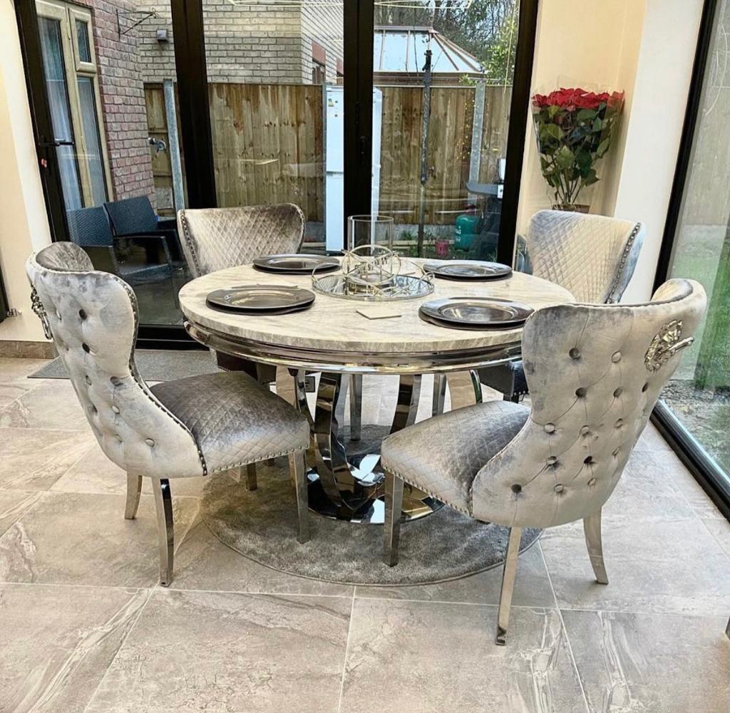 Chelsea 1.3M Round Marble Table & 4 Chelsea Chairs