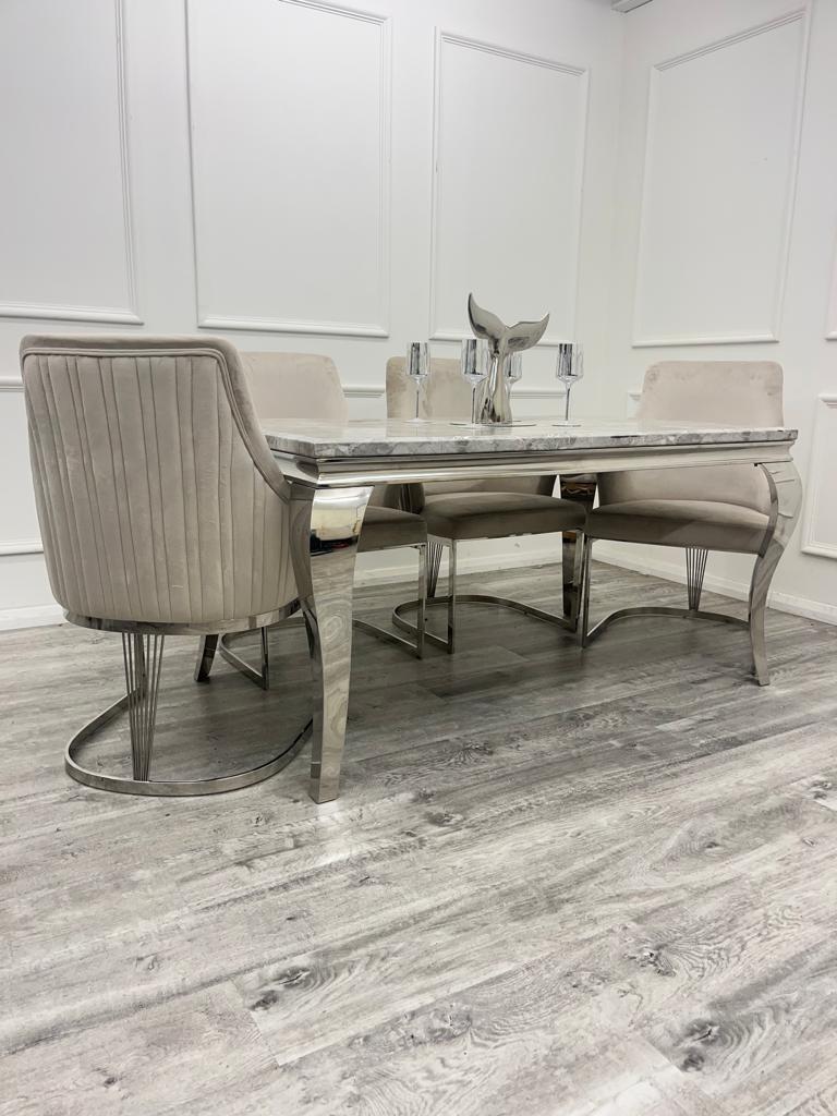 Louis 1.5M Marble Table & Chelmsford Dining Chairs