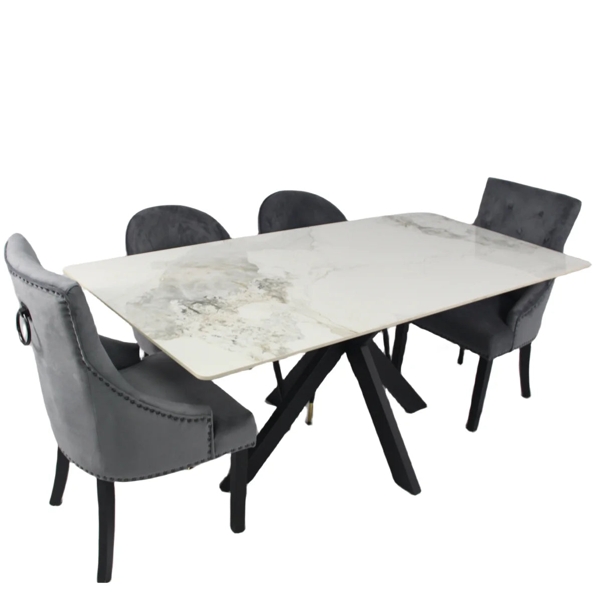 Milan 1.8M Dining Table & Duke Ring Knocker Chairs