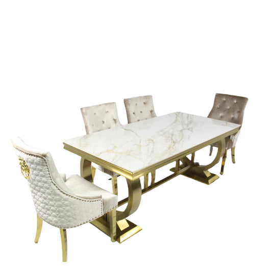 Chelsea Gold 1.8M Dining Table & 6 Bentley Gold Dining Chairs