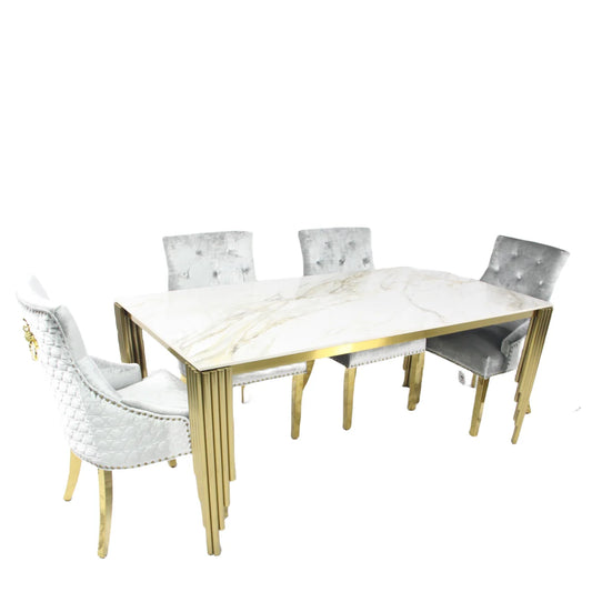 Mayfair Gold 1.8M Dining Table & 6 Bentley Gold Dining Chairs