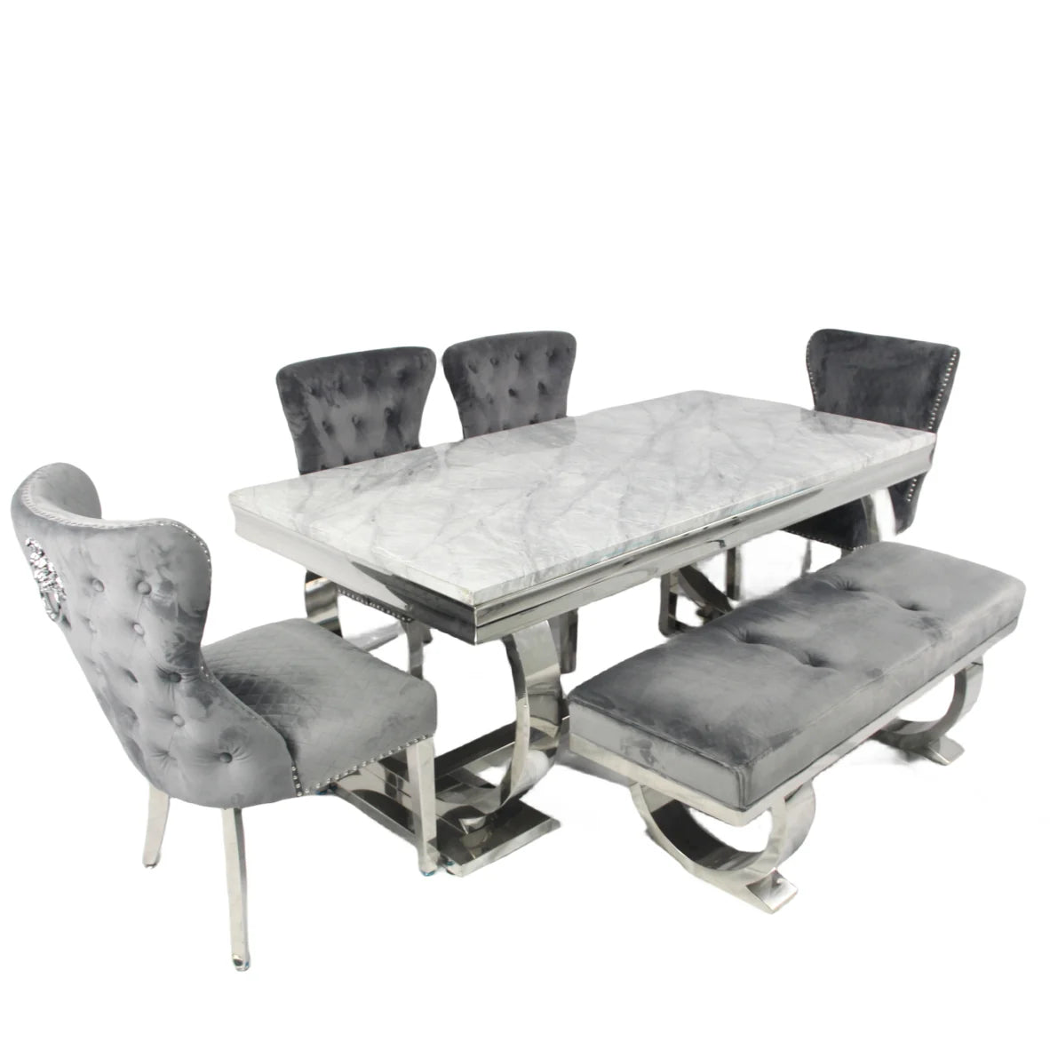 Ariana 1.8M table with 4 Chelsea Chairs & Bench