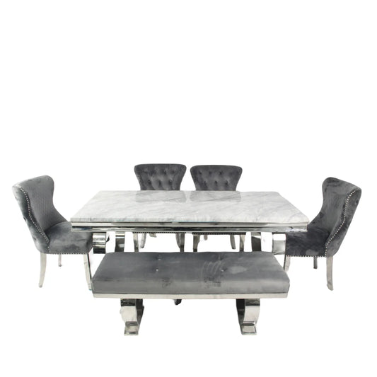 Ariana 1.8M table with 4 Chelsea Chairs & Bench