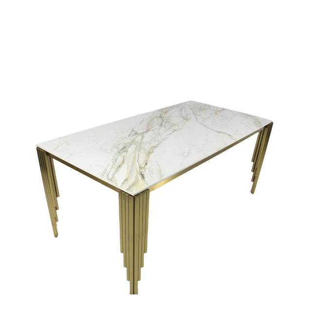 Mayfair 1.8M Gold Ceramic Marble Dining Table